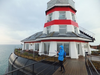 Pauline Rowson by the lighthouse on No Man's Fort